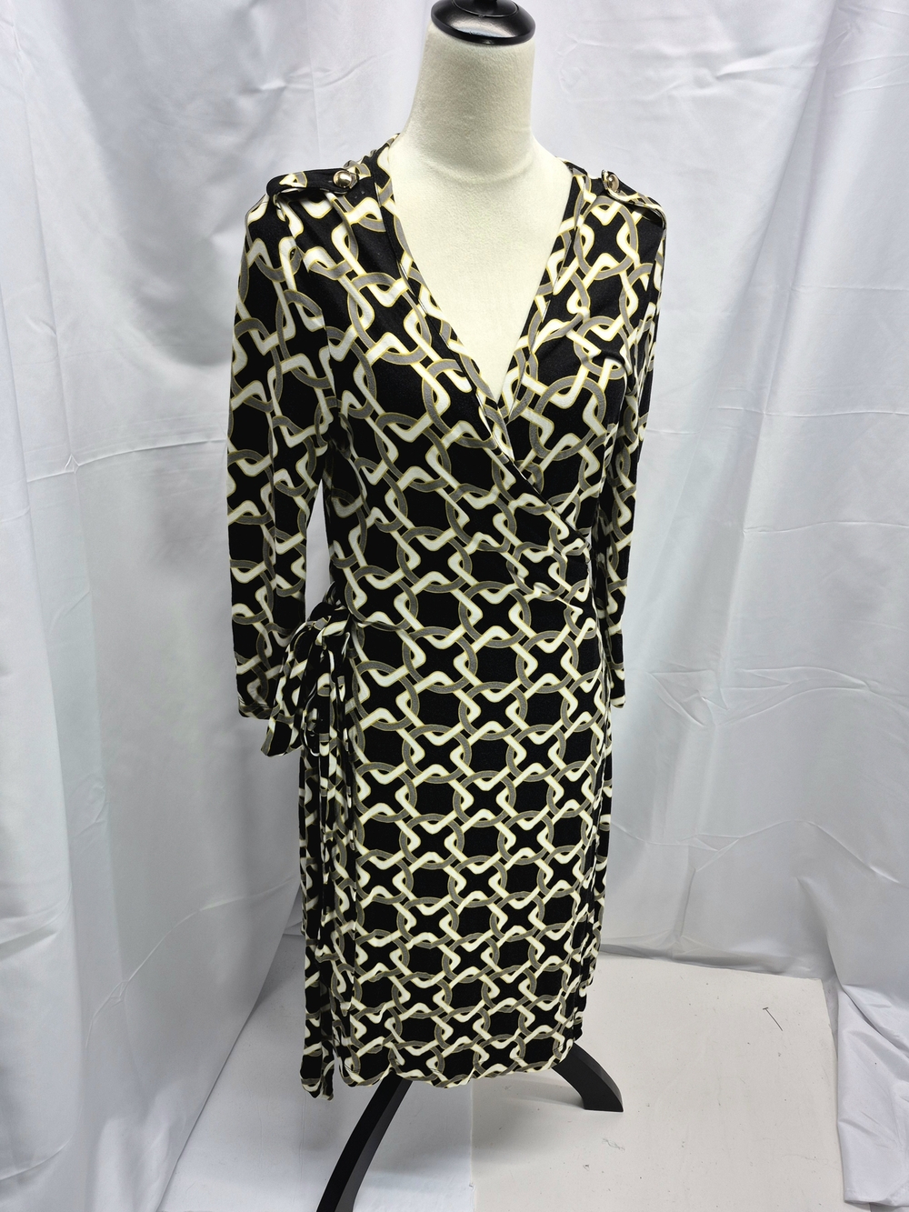 Banana Republic Geometric Chain Link Jersey Wrap Dress M. Retro Chic Preppy Goth